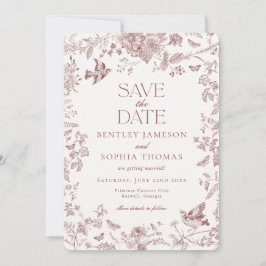 Burgundy Fall Toile De Jouy Blommig Save the Date Inbjudningar