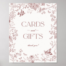 Burgundy Fall Toile De Jouy-Blommigt-kort Poster