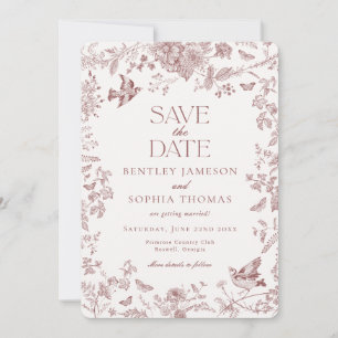 Burgundy Fall Toile De Jouy Blommigt Spara datum Inbjudningar