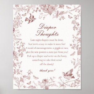 Burgundy Fall Toile de Jouy Diaper Thouwers Shower Poster