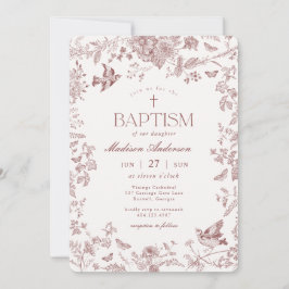 Burgundy Fall Toile De Jouy Vintage Blommigt Bapti Inbjudningar