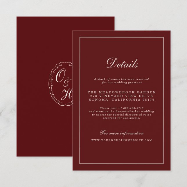 Burgundy Fall Wedding Details Enclosure Card Tilläggskort (Fram/baksida)