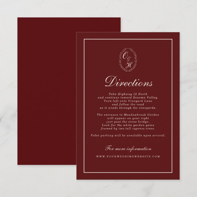 Burgundy Fall Wedding Directions Card Tilläggskort (Fram/baksida)