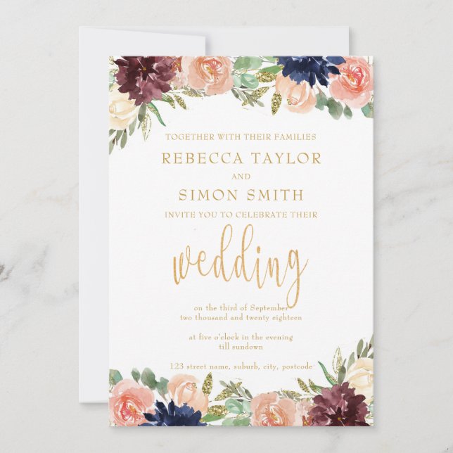Burgundy Fall Wedding Inbjudningar (Framsida)