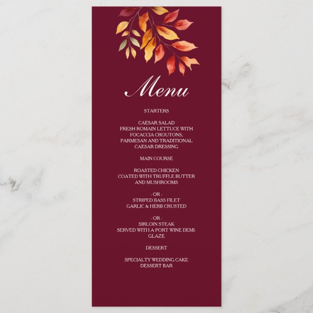 Burgundy Fall Wedding Meny (Framsida)