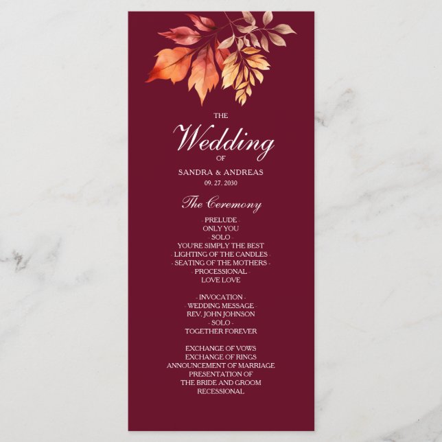 Burgundy Fall Wedding Program (Framsida)