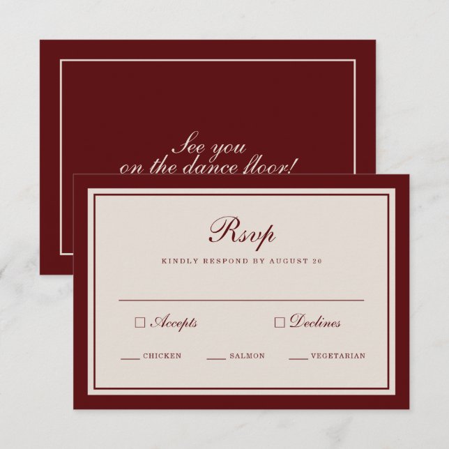 Burgundy Fall Wedding RSVP Card Tilläggskort (Fram/baksida)