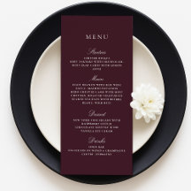 Burgundy Fall Winter Elegant bröllop Menu