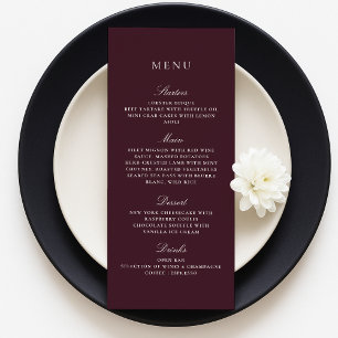 Burgundy Fall Winter Elegant bröllop Menu Meny