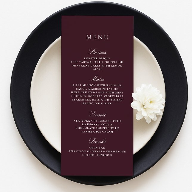 Burgundy Fall Winter Elegant bröllop Menu Meny (Skapare uppladdad)
