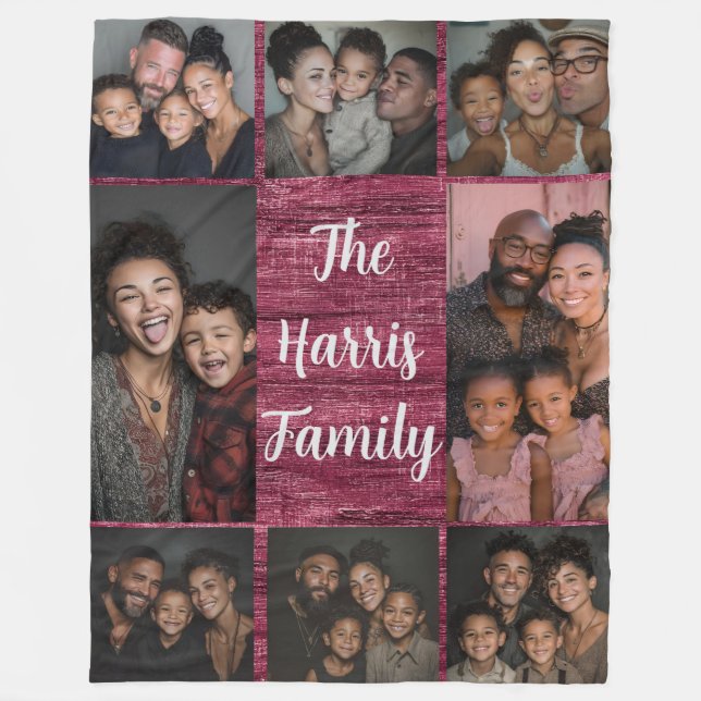 Burgundy Family Photo Collage Fleece Blanket (Framsidan)