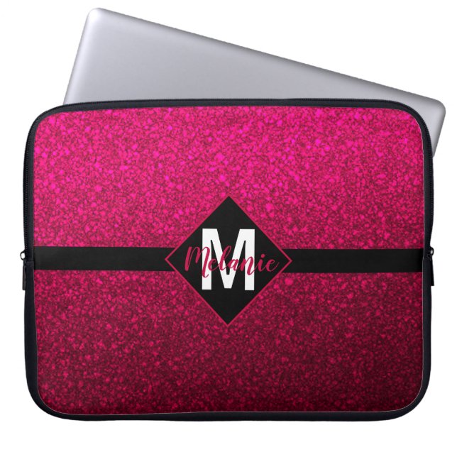 Burgundy Faux Glitter med Monogram Laptop Fodral (Framsidan)