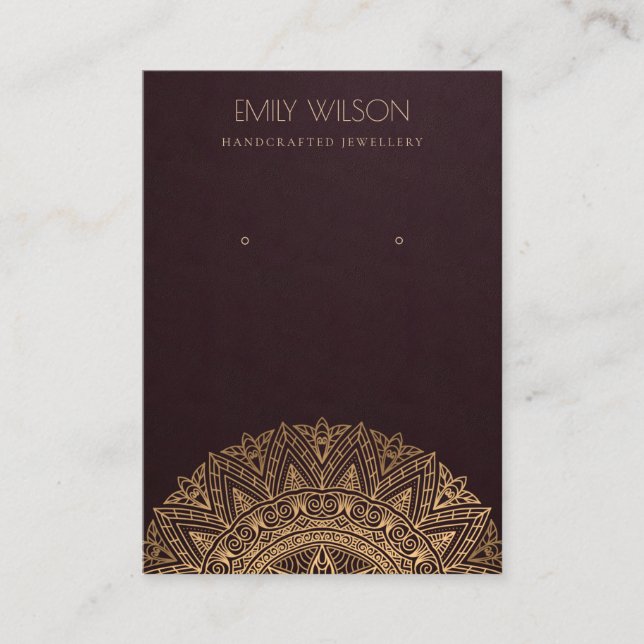BURGUNDY FAUX GULD ORNATE MANDALA EARRA VISNING VISITKORT (Framsida)
