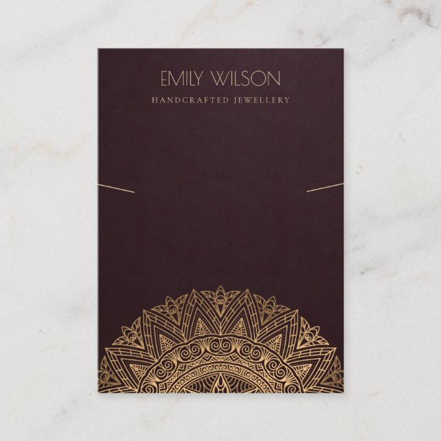 BURGUNDY FAUX GULD ORNATE MANDALA NECKLACE VISNING VISITKORT (Framsida)