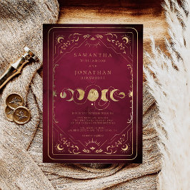Burgundy & Faux Guld Tarot Celestial Bröllop Inbjudningar
