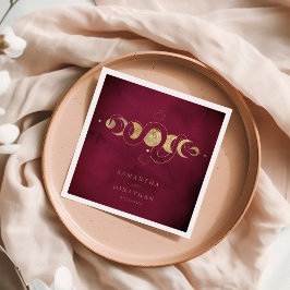 Burgundy & Faux Guld Tarot Celestial Bröllop Pappersservett