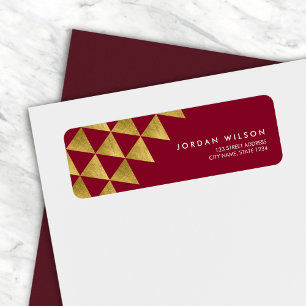 Burgundy Faux Guld-triangeln Modern Adress Returadress Etikett