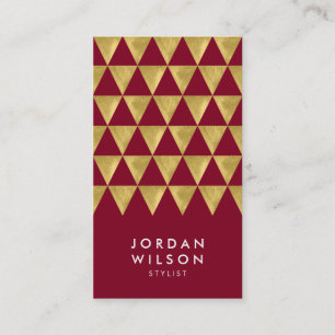 Burgundy Faux Guld Triangle Modern Lodrät Visitkort