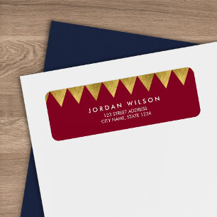 Burgundy Faux Guld Triangle Mönster Modern Adress Returadress Etikett
