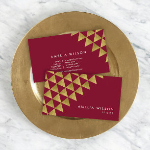 Burgundy Faux Guld Triangles Stylist Social Media Visitkort