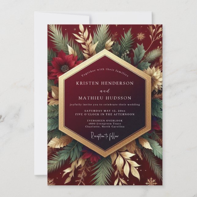 Burgundy Festive Foliage Wedding Inbjudningar (Framsida)