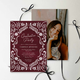 Burgundy Fiesta Examenfest Invitation Med Foto Inbjudningar