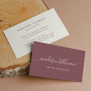 Burgundy Fig & Ivory Modern Calligraphy-skript Visitkort