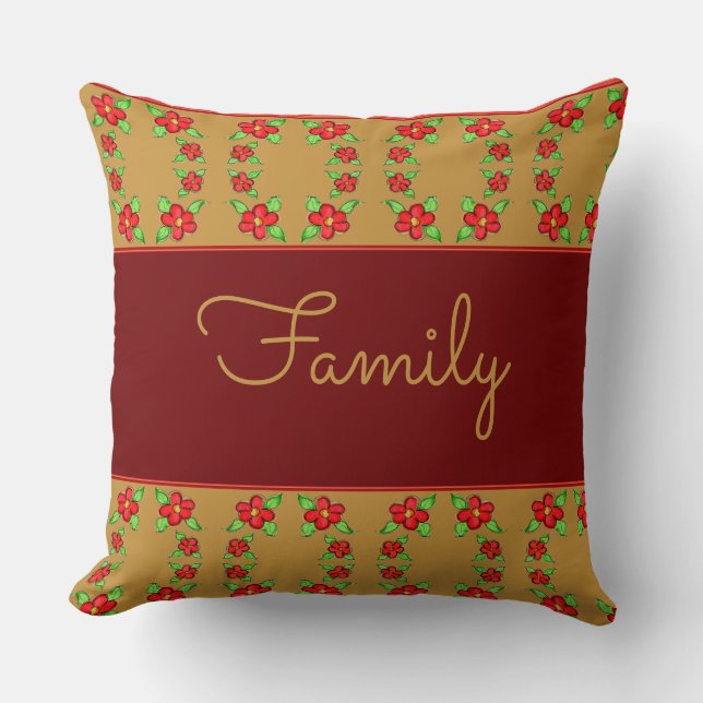 Burgundy flödat med Guld Kudde (Framsida)