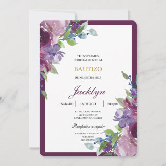 Burgundy floral baptism inbjudningar
