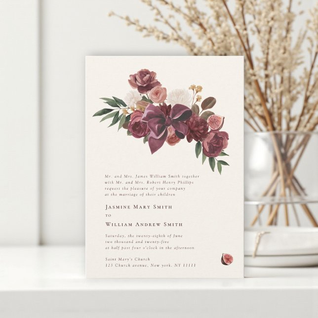 Burgundy Floral Botanical Wedding Invitation Inbjudningar (Skapare uppladdad)