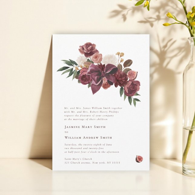 Burgundy Floral Botanical Wedding Invitation Inbjudningar (Skapare uppladdad)