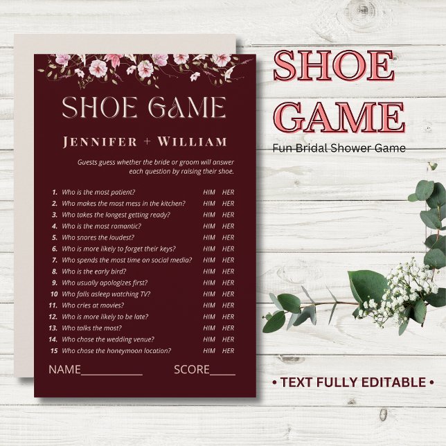 Burgundy Floral Bridal Shower Shoe Game (Skapare uppladdad)