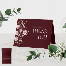 Burgundy Floral Bridal Shower Thank You Card  Tack Kort