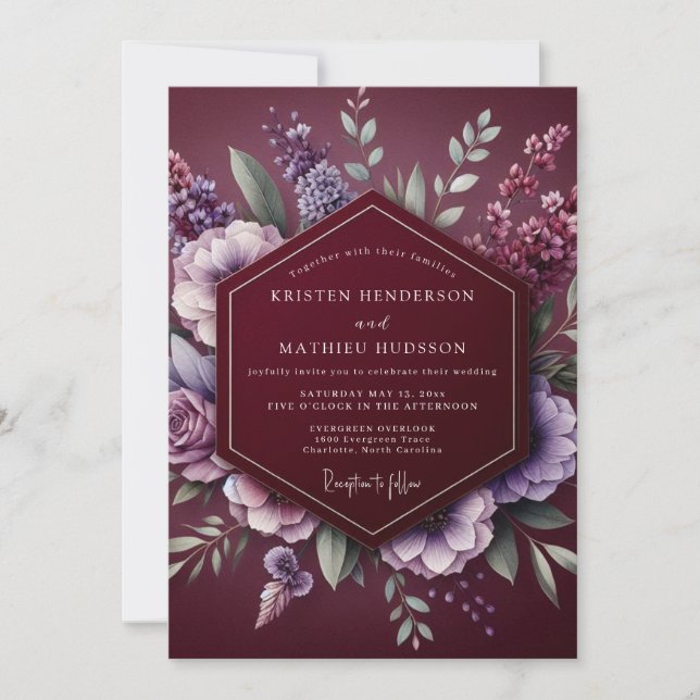 Burgundy Floral Dream Wedding Inbjudningar (Framsida)