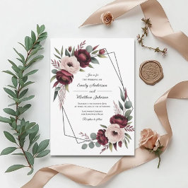 Burgundy Floral Frame Wedding Invitation Inbjudningar