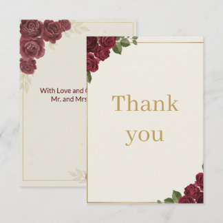 Burgundy Floral Gold Script Wedding Thank You Card Tack Kort