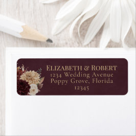Burgundy Floral Gothic Wedding Address Label Returadress Etikett