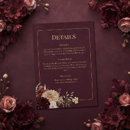 Burgundy Floral Gothic Wedding Details Card Inbjudningar