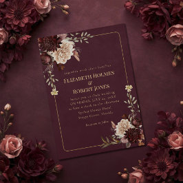 Burgundy Floral Gothic Wedding Invitation Inbjudningar