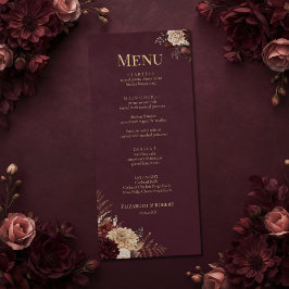 Burgundy Floral Gothic Wedding Menu Meny