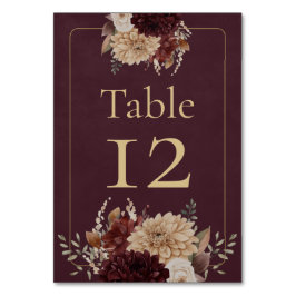 Burgundy Floral Gothic Wedding Table Number Bordsnummer