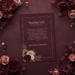 Burgundy Floral Gothic Wedding Thank You Card Tack Kort