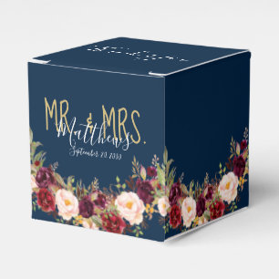 Burgundy Floral Navy Blue Script Rustic Wedding Presentaskar