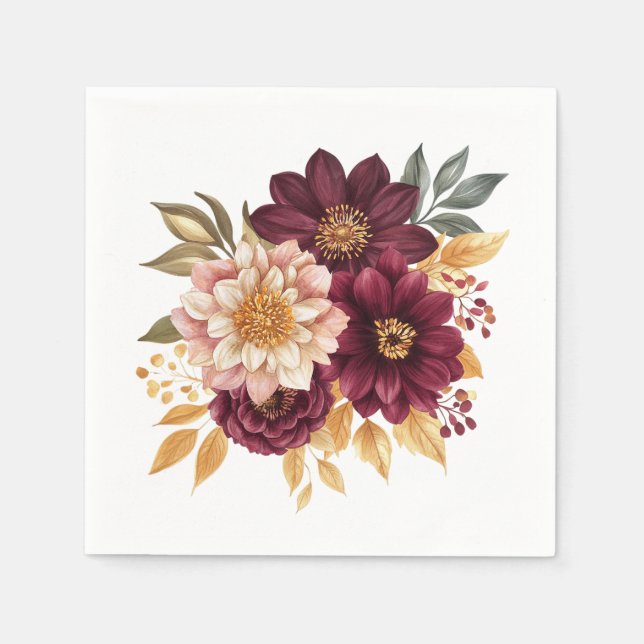 Burgundy Floral Pappersservett (Framsidan)