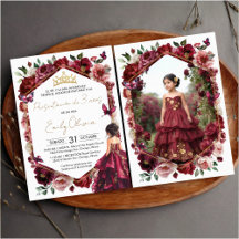 Burgundy Floral Presentación de 3 años Photo