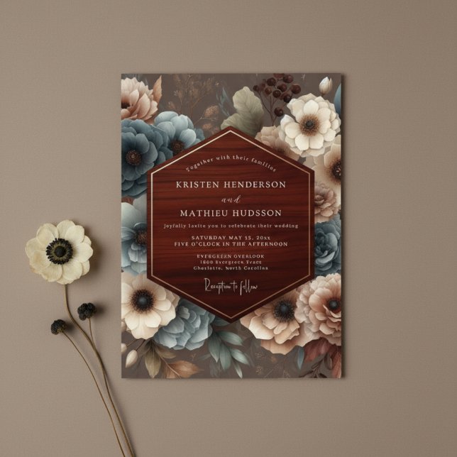 Burgundy Floral Rustic Romance Wedding Inbjudningar (Skapare uppladdad)