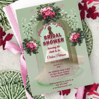 Burgundy Floral Sage Greenery Blush Bridal Shower Inbjudningar