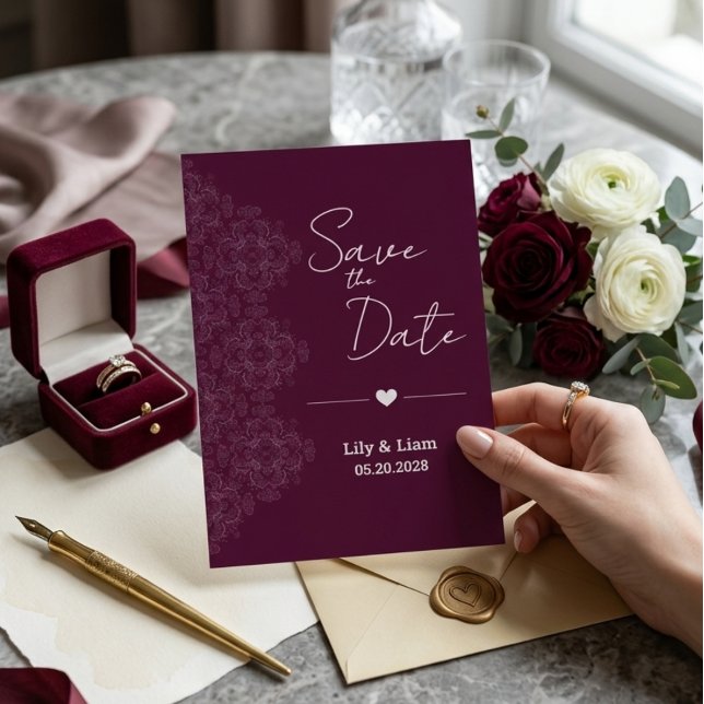 Burgundy Floral Save the Date Wedding Invitation Inbjudningar (Skapare uppladdad)