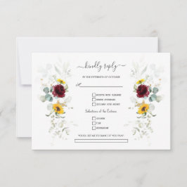 Burgundy Floral Sunflowers Airy Leaves Wedding    OSA Kort