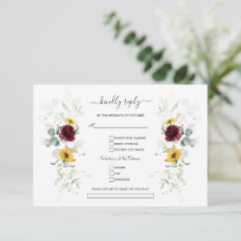 Burgundy Floral Sunflowers Airy Leaves Wedding OSA Kort